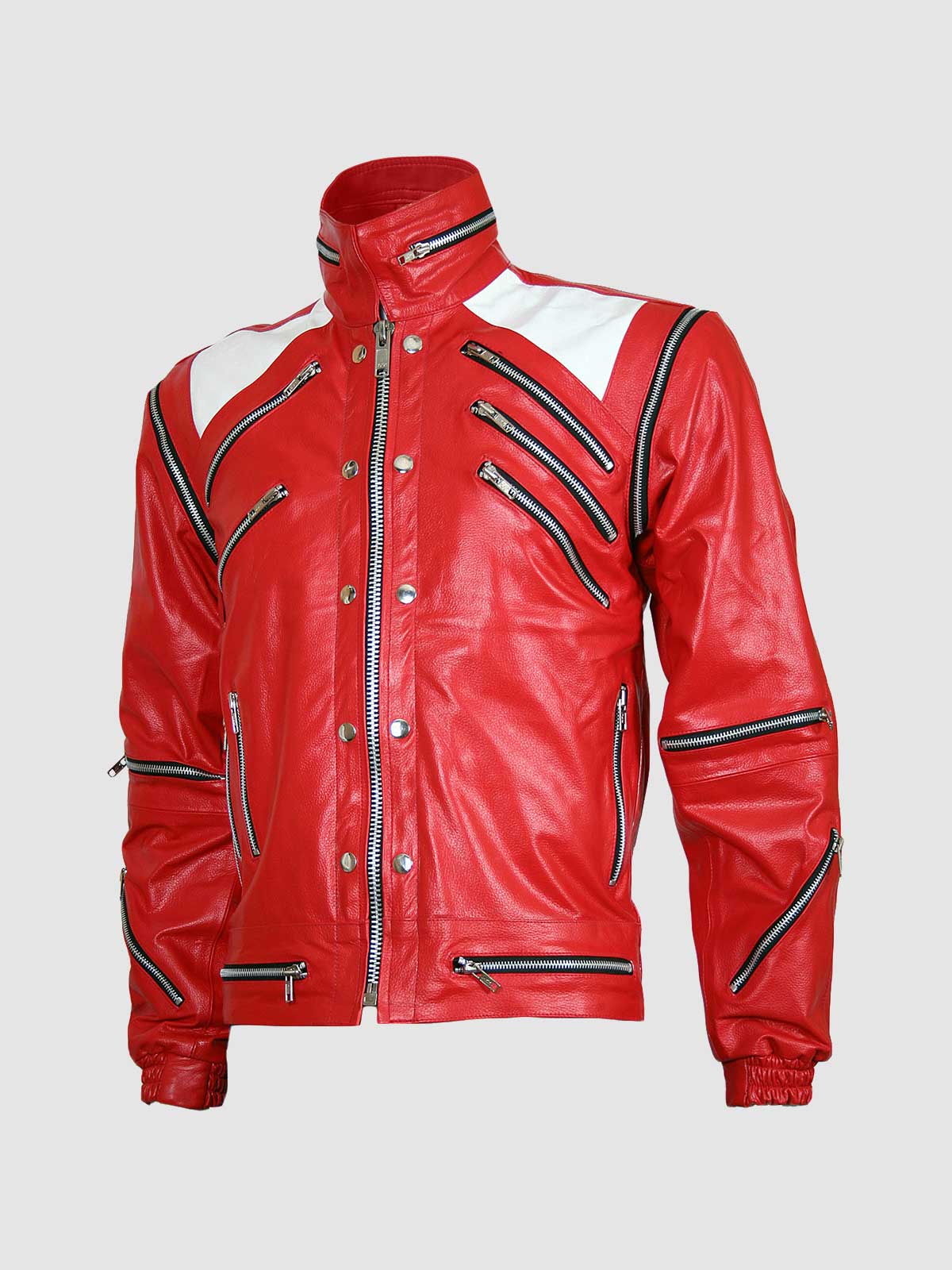 Red and white leather on sale jacket